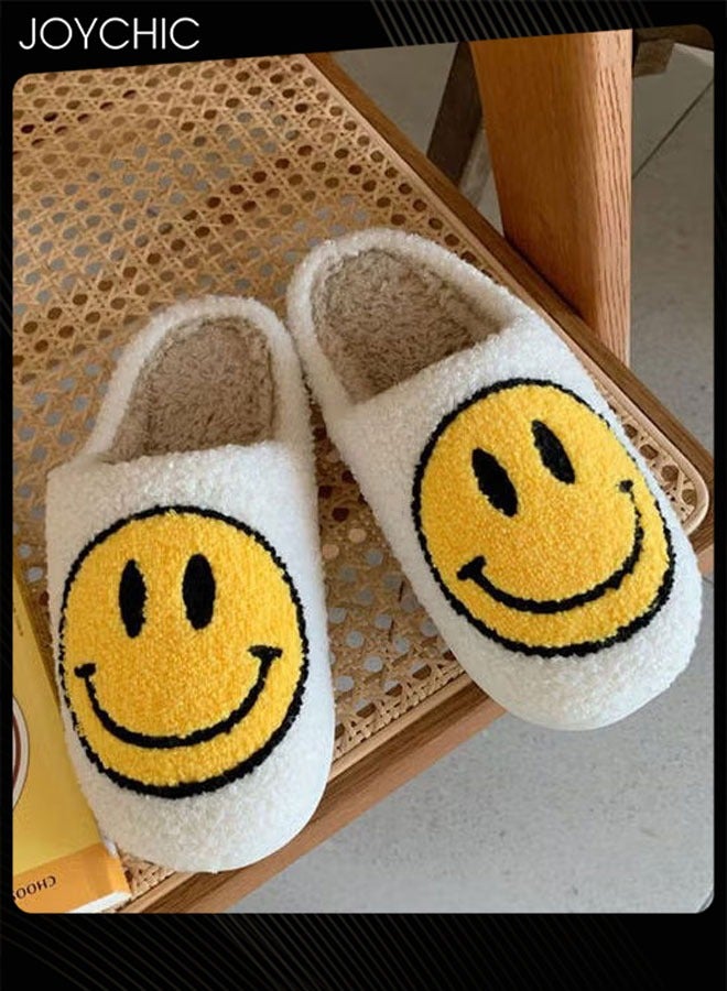 Joychic Smiley Face Designed Bedroom Slippers White/Yellow - Image 1