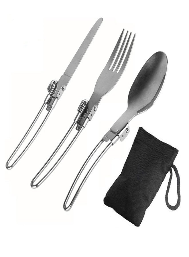 DPCR Travel in Style with 3-Piece Folding Cutlery Set - Stainless Steel Fork, Spoon - Perfect for Eco-Friendly Trekking, Hiking, and Camping - Includes Nylon Pouch for Convenient Storage - Image 1