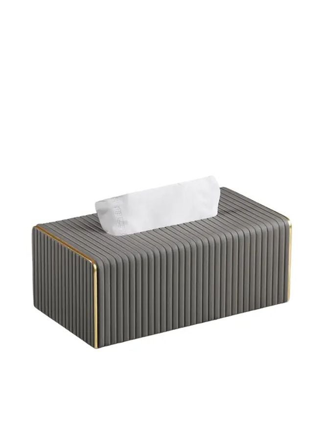 Dark Gray Rectangular Tissue Box Holder With Golden Trim Modern Home Decor - Image 1