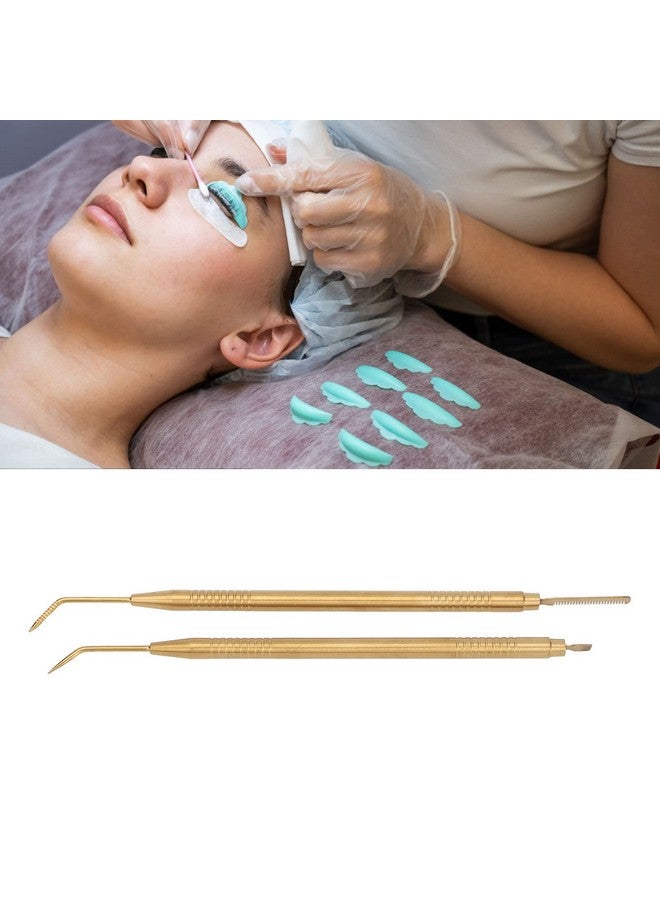 Brrnoo 2 Pieces Eyelash Lift Perm Toollash Separator Tint Toolstainless Steel Lash Lift Rods Tool With Comb For Eyelash Eyebrow Perming Tinting Curling Extensions (Gold) - Image 2