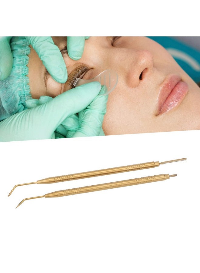 Brrnoo 2 Pieces Eyelash Lift Perm Toollash Separator Tint Toolstainless Steel Lash Lift Rods Tool With Comb For Eyelash Eyebrow Perming Tinting Curling Extensions (Gold) - Image 3