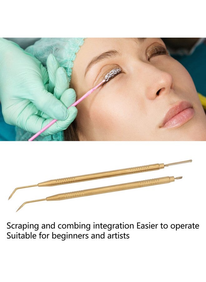 Brrnoo 2 Pieces Eyelash Lift Perm Toollash Separator Tint Toolstainless Steel Lash Lift Rods Tool With Comb For Eyelash Eyebrow Perming Tinting Curling Extensions (Gold) - Image 4
