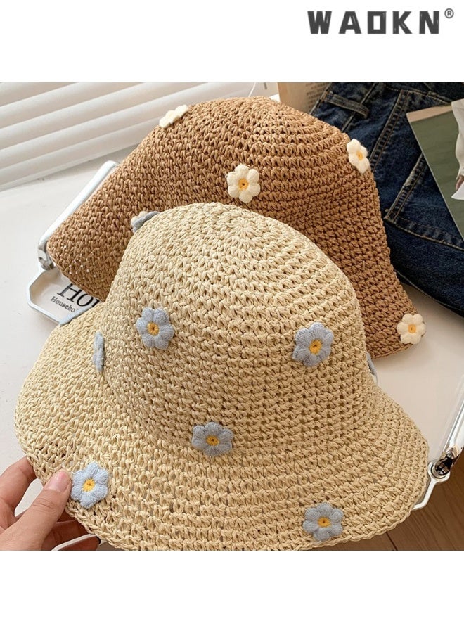 WAOKN Crochet Bucket Hat Straw Sun Hat Beach Hat Fashion Foldable Packable Fishing Hat for Spring Summer Fall for Women/Girls,Sunscreen Fisherman's Hat,Holiday trip hollow woven hat,56-58cm,khaki. - Image 5