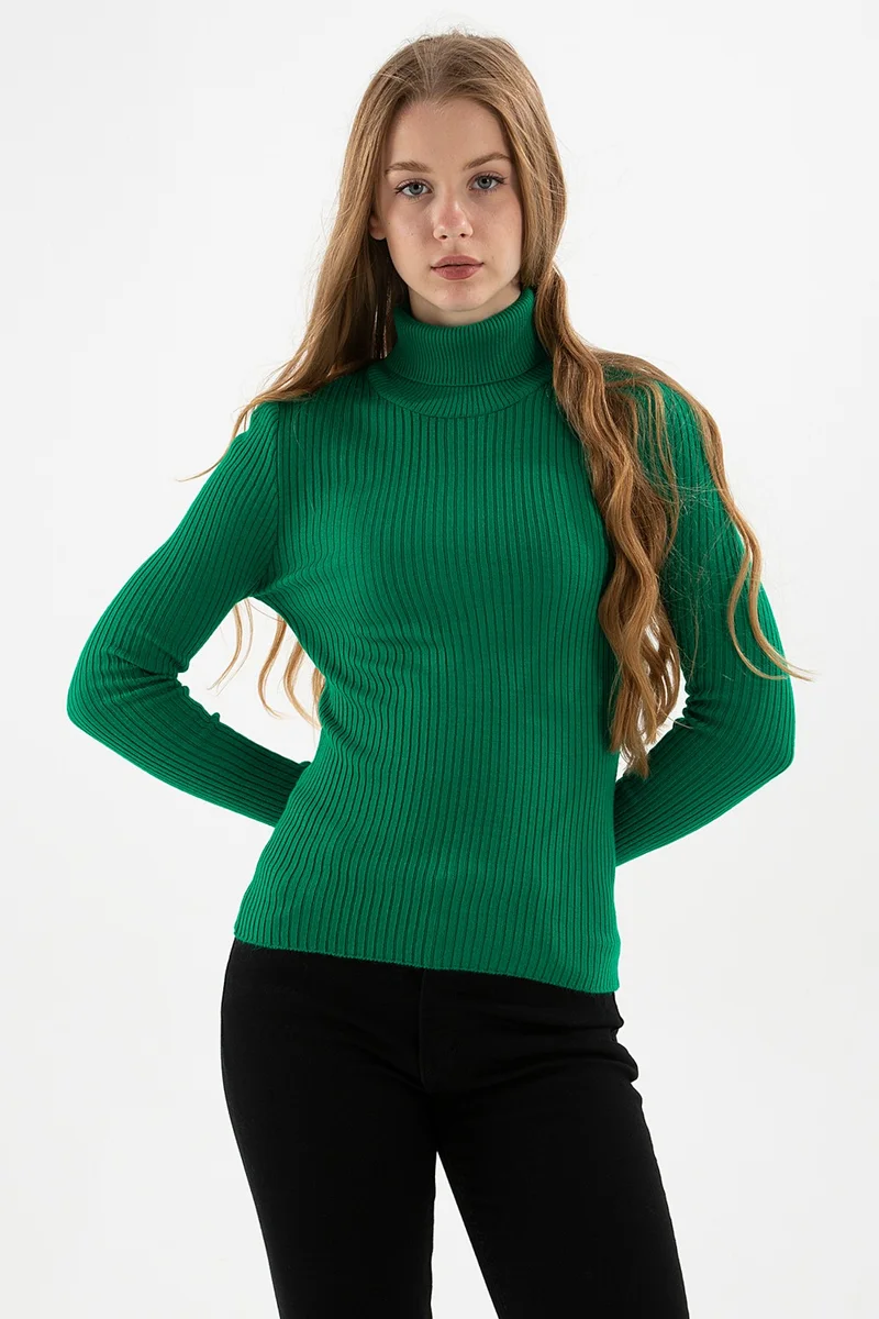 فاشن فريندز Slim Fit Turtleneck Ribbed Knitwear Sweater Women's Sweater 24K0288K1