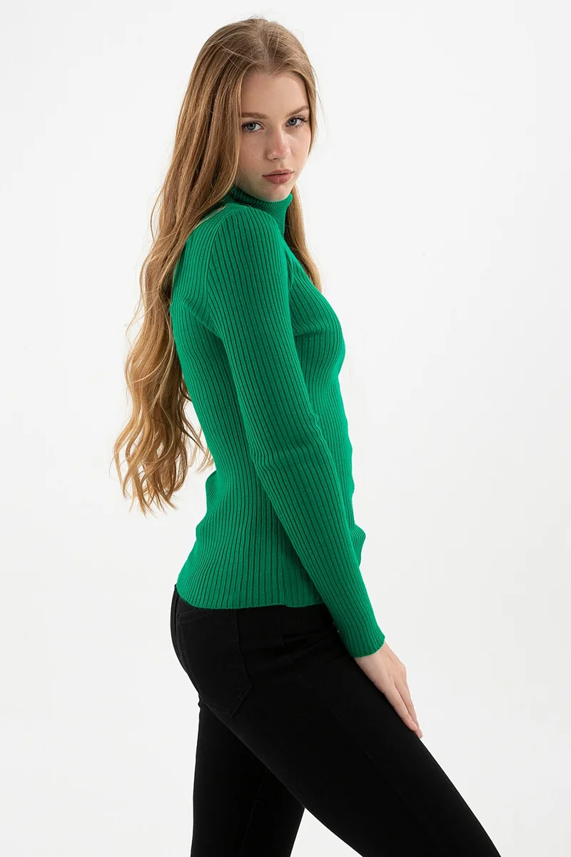فاشن فريندز Slim Fit Turtleneck Ribbed Knitwear Sweater Women's Sweater 24K0288K1
