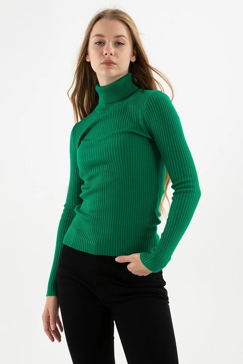 فاشن فريندز Slim Fit Turtleneck Ribbed Knitwear Sweater Women's Sweater 24K0288K1