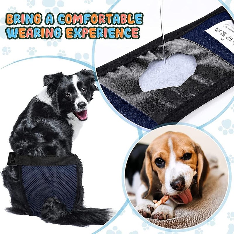 Qpets ® 1 قطعة حفاضات كلاب إناث قابلة لإعادة الاستخدام ومهواة مع 3 فوط قطنية ماصة، مريحة للكلاب الإناث والجراء (مقاس XL، محيط الخصر الموصى به 16-21 بوصة) - Image 3