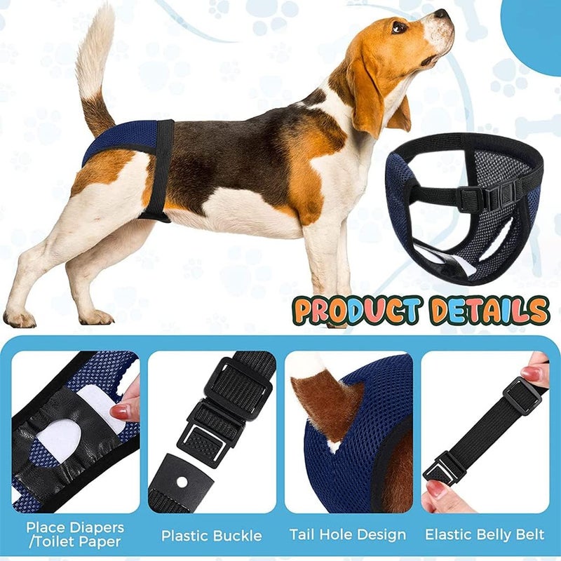 Qpets ® 1 قطعة حفاضات كلاب إناث قابلة لإعادة الاستخدام ومهواة مع 3 فوط قطنية ماصة، مريحة للكلاب الإناث والجراء (مقاس XL، محيط الخصر الموصى به 16-21 بوصة) - Image 2
