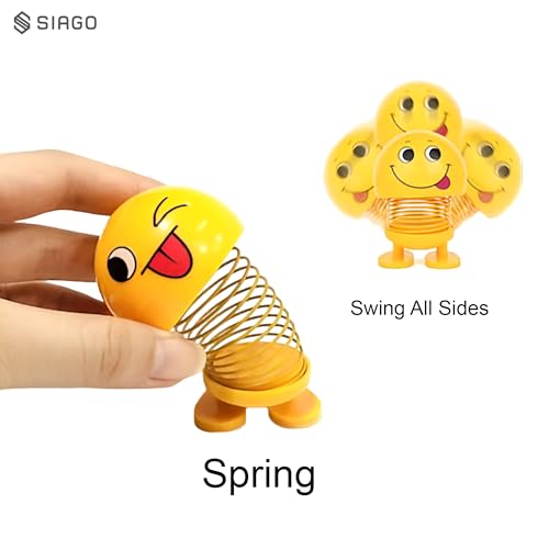 SIAGO SIA127 Spring Cute Smiley Doll Car Ornament | Bouncing Dashboard Decor with Cheerful Face | Interior Car Accessory for Men & Women (Yellow, Pack of 6) - Image 5