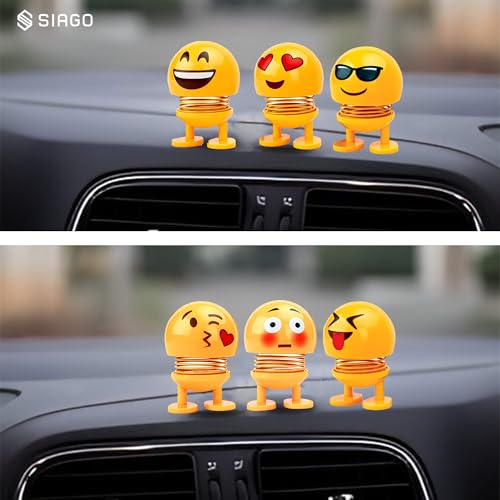 SIAGO SIA127 Spring Cute Smiley Doll Car Ornament | Bouncing Dashboard Decor with Cheerful Face | Interior Car Accessory for Men & Women (Yellow, Pack of 6) - Image 2