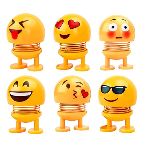SIAGO SIA127 Spring Cute Smiley Doll Car Ornament | Bouncing Dashboard Decor with Cheerful Face | Interior Car Accessory for Men & Women (Yellow, Pack of 6) - Image 1