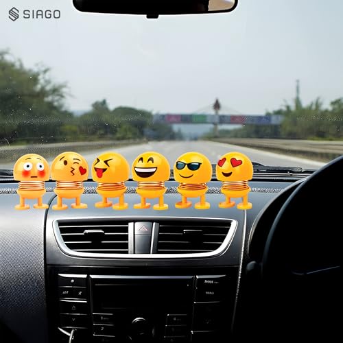SIAGO SIA127 Spring Cute Smiley Doll Car Ornament | Bouncing Dashboard Decor with Cheerful Face | Interior Car Accessory for Men & Women (Yellow, Pack of 6) - Image 3