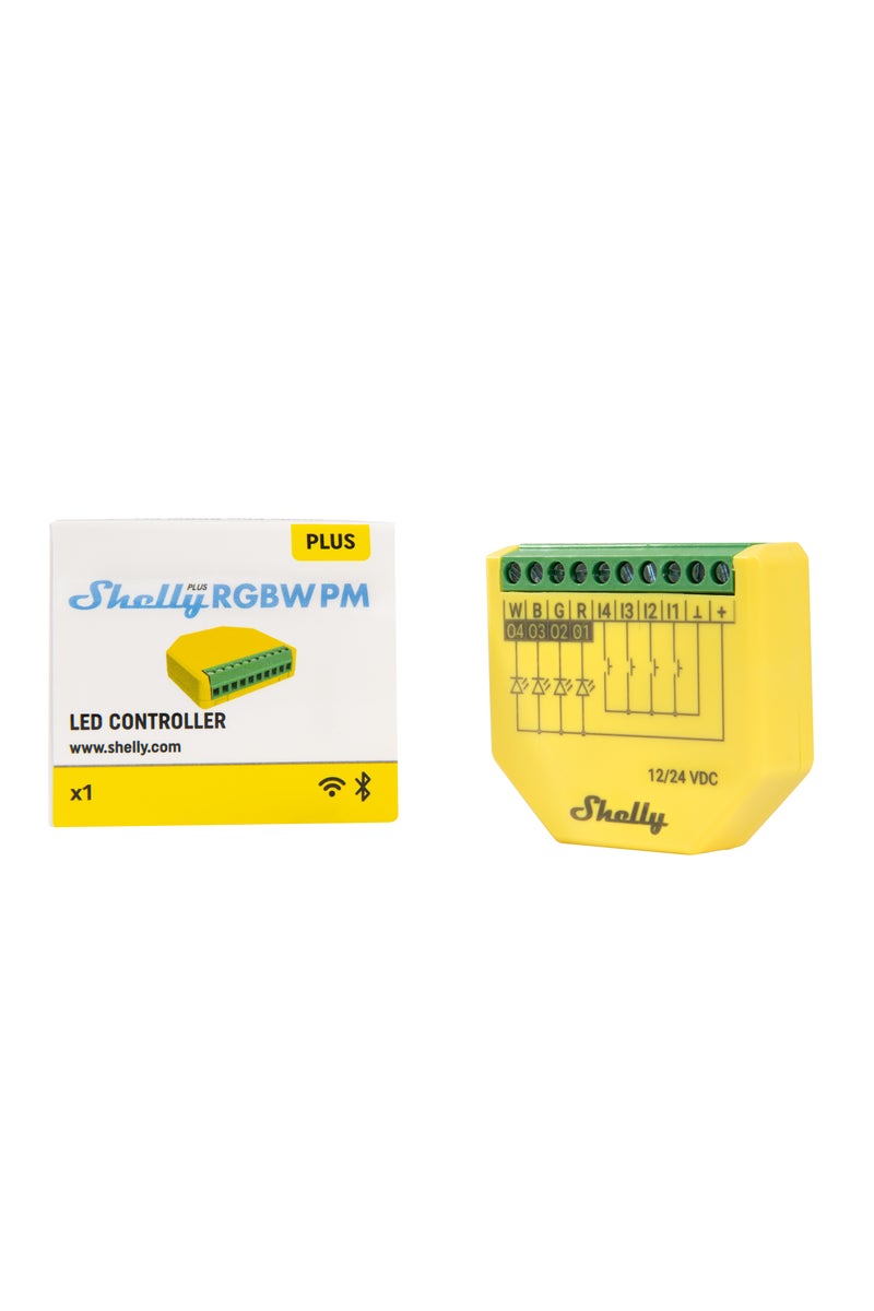 Shelly وحدة تحكم شريط LED ذكي RGBW من شيللي بلس، 12A إجمالي الناتج مع مراقبة الطاقة، تدعم LEDs 12V/24V، تحكم عبر التطبيق والصوت، لا حاجة لمركز - Image 1