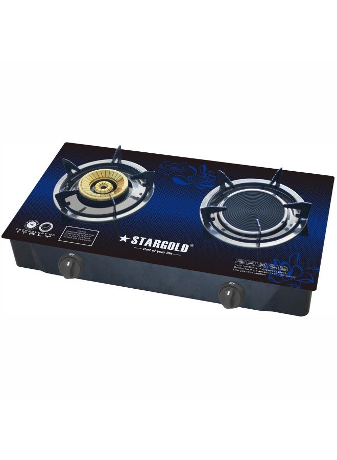 STARGOLD 2 Burner Gas Stove High Quality Tempered Glass Top, Auto Ignition, Efficient Brass & Infrared Burner, SG-1121 - Image 1