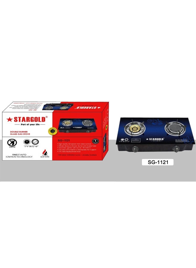 STARGOLD 2 Burner Gas Stove High Quality Tempered Glass Top, Auto Ignition, Efficient Brass & Infrared Burner, SG-1121 - Image 4