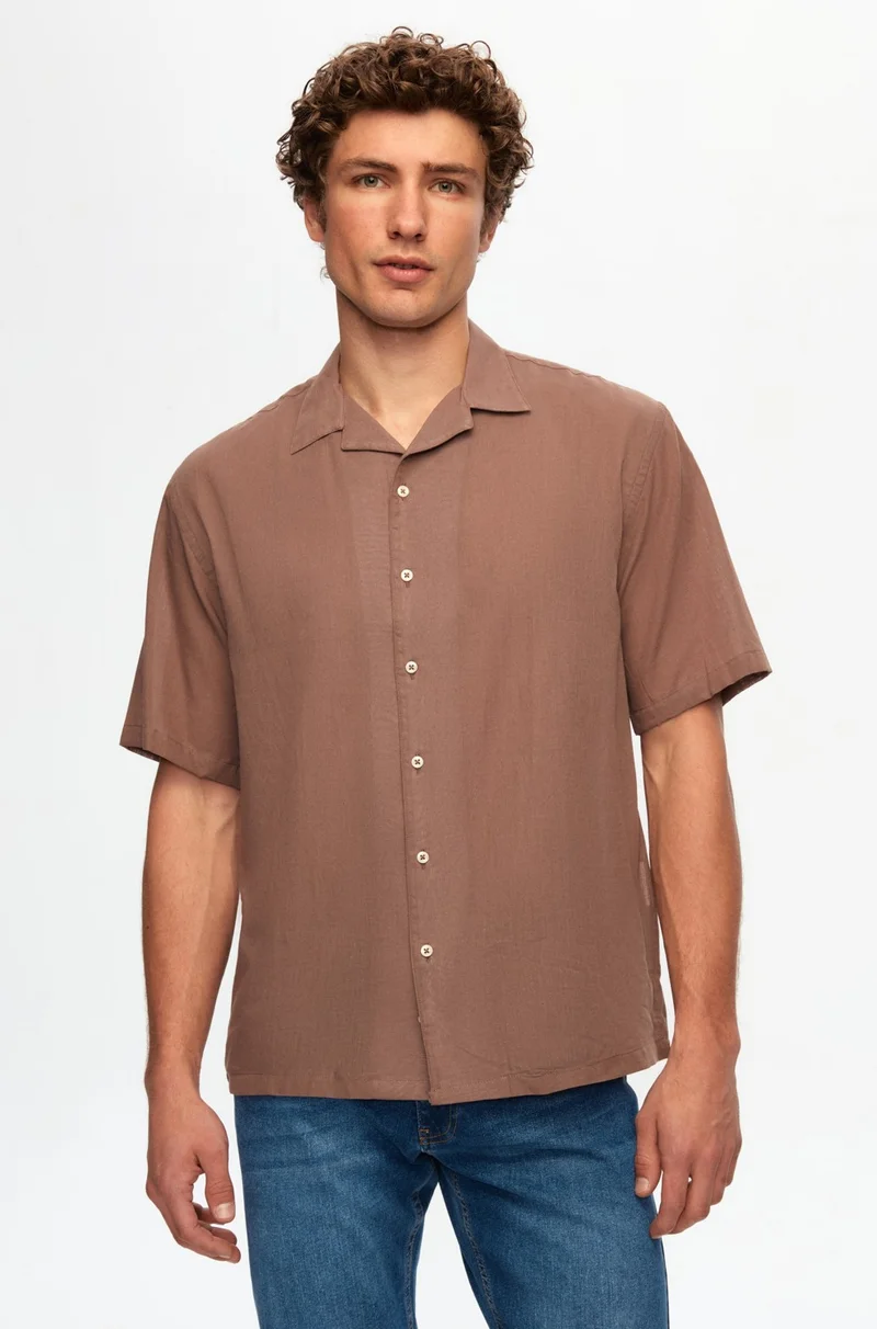 دي أس دامات Relaxed Brown Plain 100% Cotton Shirt 0HC02ORT02313