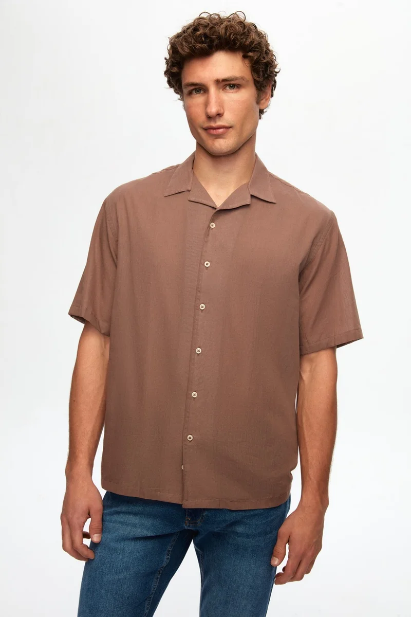 دي أس دامات Relaxed Brown Plain 100% Cotton Shirt 0HC02ORT02313