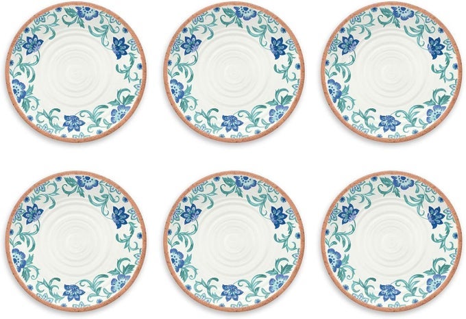 RIO TURQUOISE FLORAL DINNER PLATE 105 MELAMINE SET OF 6