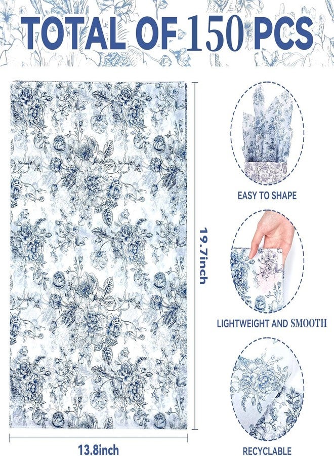 EROMAP 150 Sheets Blue Floral Tissue Paper Chinoiserie Blue White Flowers Gift Wrapping Paper Vintage Packaging Patterned Bulk for Baby Shower Wedding Birthday Party Decor, 14 x 20 Inch - Image 2