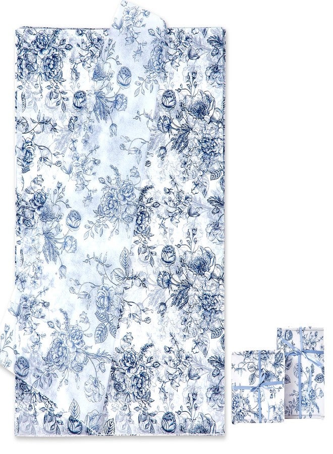 EROMAP 150 Sheets Blue Floral Tissue Paper Chinoiserie Blue White Flowers Gift Wrapping Paper Vintage Packaging Patterned Bulk for Baby Shower Wedding Birthday Party Decor, 14 x 20 Inch - Image 1