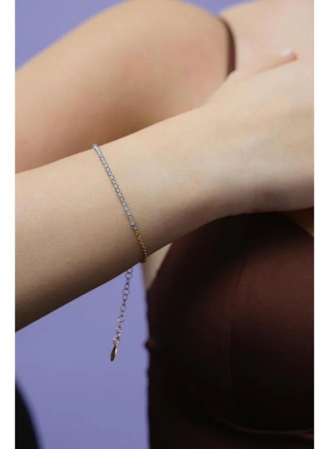 جواندلينا Silver Yellow Gold Plated Braceletet with Semi Precious Stones