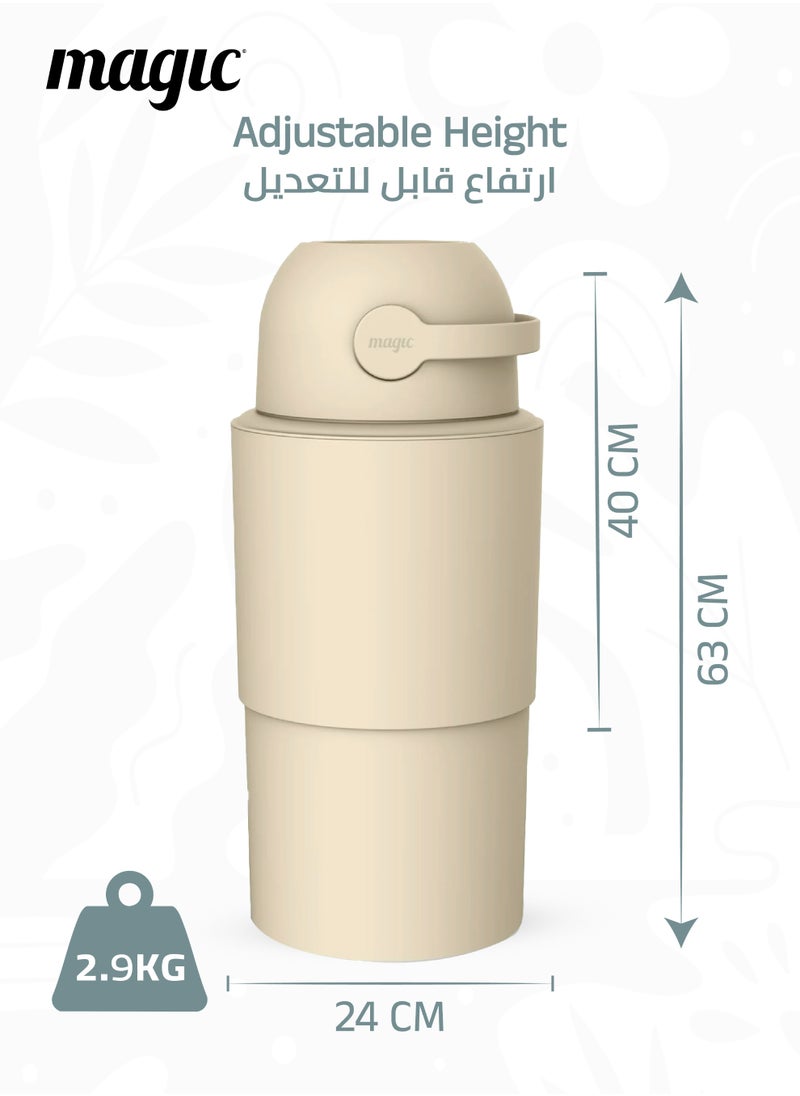 Magic HEKA L Diaper Pail | Odorless & Telescopic | 45 Diaper Capacity | 40 CM to 63 CM Adjustable Height | 2nd Life Concept: Converts to Potty Trainer, Kitchen Waste Bin, or Toilet Lid | Free Roll of 15 Bags  - Image 5