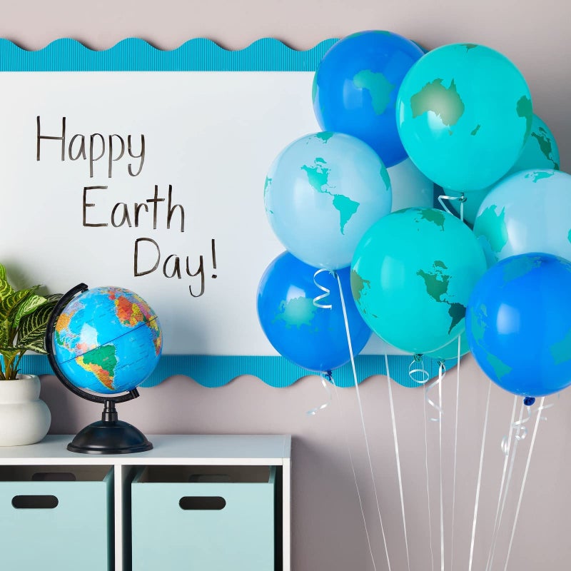 BLUE PANDA Travel Globe Balloons - 12 In, 50 Pack, Blue & Green - Earth Day Party Favors & Classroom Decorations - Latex Earth Globes for World Theme Party - Image 2