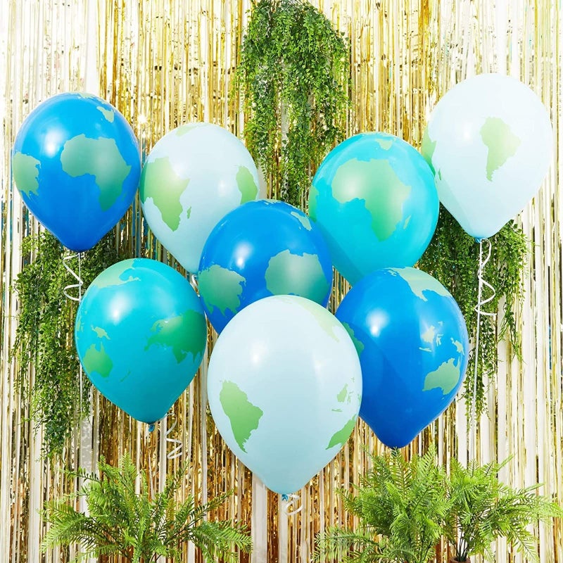 BLUE PANDA Travel Globe Balloons - 12 In, 50 Pack, Blue & Green - Earth Day Party Favors & Classroom Decorations - Latex Earth Globes for World Theme Party - Image 3