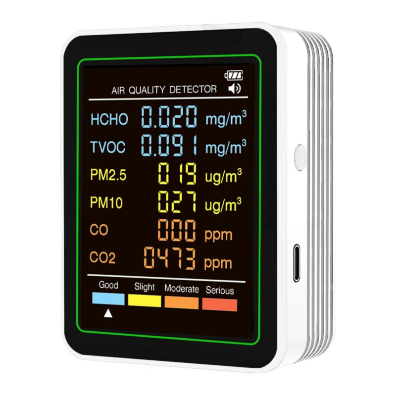 6-in-1 Air Quality Tester, capable of measuring PM2.5, PM10, CO, TVOC, and HCHO, suitable for multiple scenarios - Image 1