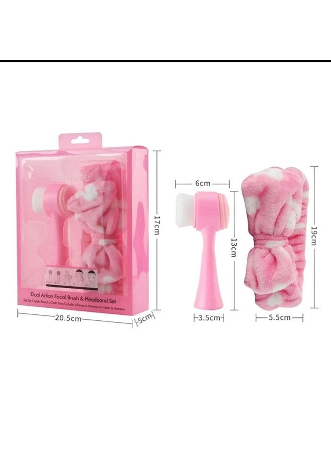 Cosluxe Facial Cleansing Brush, Spa Headband for Washing Face, Face Brush - 1 pcs Manual Facial Cleansing,double side Skin Care Facial Cleaning Brush,Silicone Facial Scrubber & 1 pcs Headband Set - Image 2
