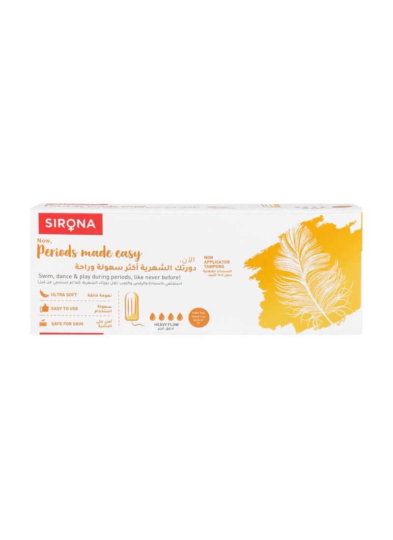 Sirona Heavy Flow Tampons, Non Applicator 20 Pcs  - Image 1