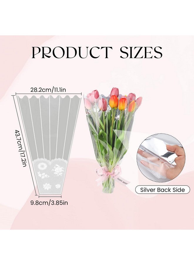 NUOMI 100 Pcs Flower Bouquet Bags Plastic Wrapping Bags With Lace Decor Disposable Cellophane Floral Bouquet Sleeve For Wedding, Mother'S Day, Birthday, Holiday, Valentine, 19 Inch - Image 2