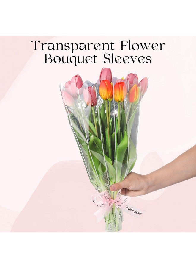NUOMI 100 Pcs Flower Bouquet Bags Plastic Wrapping Bags With Lace Decor Disposable Cellophane Floral Bouquet Sleeve For Wedding, Mother'S Day, Birthday, Holiday, Valentine, 19 Inch - Image 3