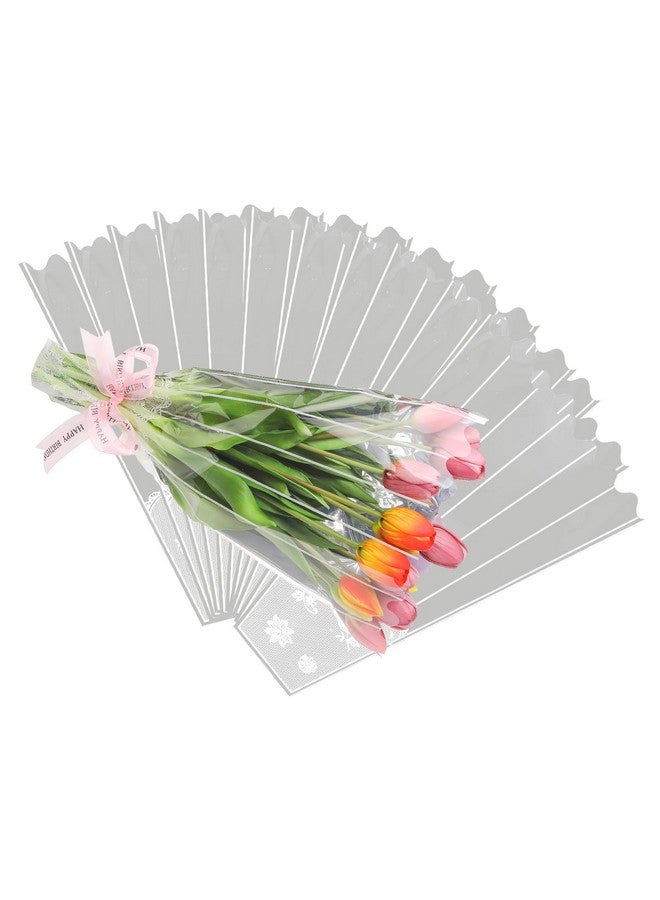 NUOMI 100 Pcs Flower Bouquet Bags Plastic Wrapping Bags With Lace Decor Disposable Cellophane Floral Bouquet Sleeve For Wedding, Mother'S Day, Birthday, Holiday, Valentine, 19 Inch - Image 1