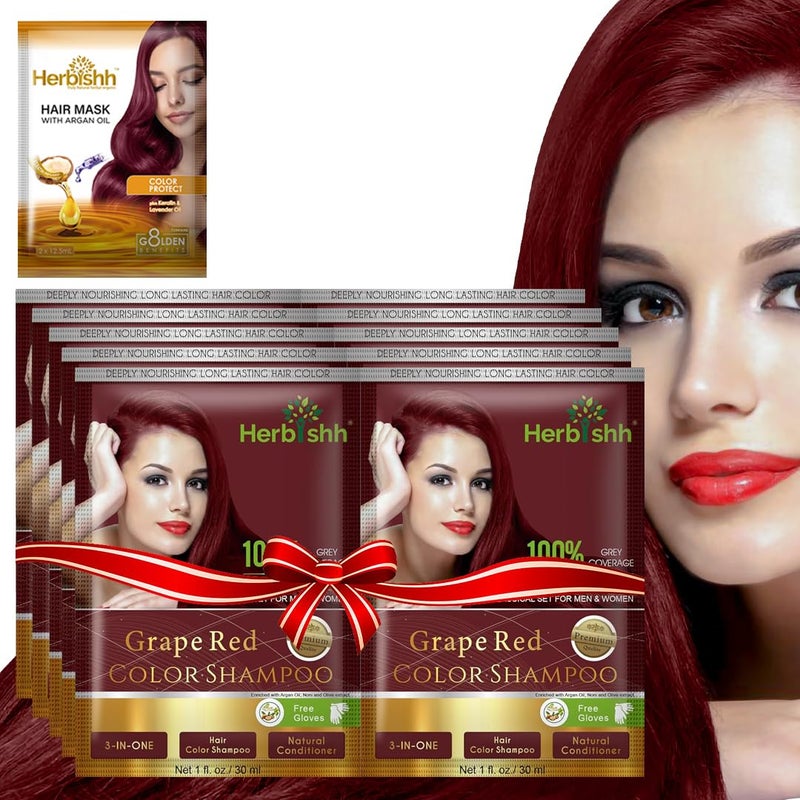 Herbishh Argan Hair Mask Shampoo Natural Hair Dye for Gray Hair LongLasting Color in Minutes Travel Size AmmoniaFree 101 Pack Grape Red