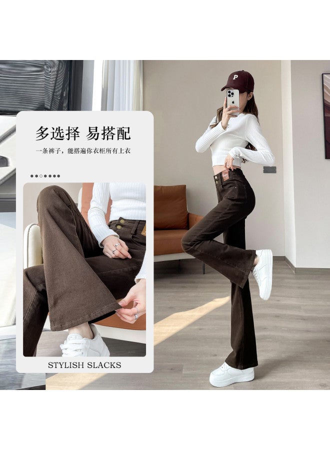 Baleno Winter Solid Color Denim Pants Women'S Stretch Slim Fit High Waist Slimming Wide Leg Flared Pants Trendy Fleece And Non-Fleece Options Available - Image 5