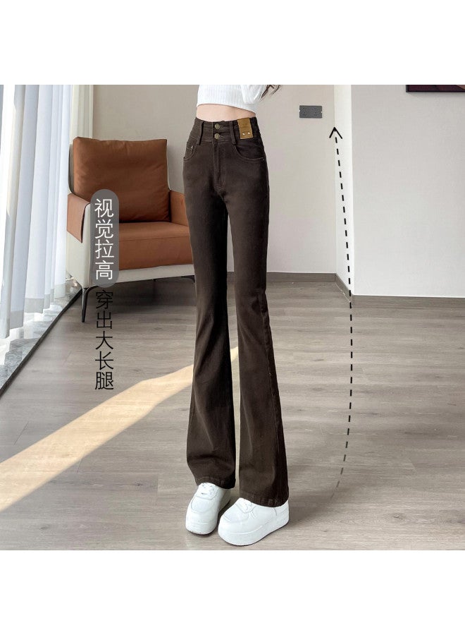 Baleno Winter Solid Color Denim Pants Women'S Stretch Slim Fit High Waist Slimming Wide Leg Flared Pants Trendy Fleece And Non-Fleece Options Available - Image 4