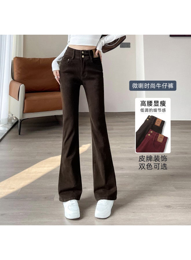 Baleno Winter Solid Color Denim Pants Women'S Stretch Slim Fit High Waist Slimming Wide Leg Flared Pants Trendy Fleece And Non-Fleece Options Available - Image 2
