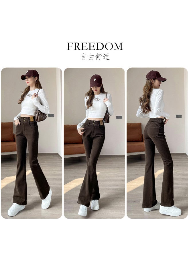 Baleno Winter Solid Color Denim Pants Women'S Stretch Slim Fit High Waist Slimming Wide Leg Flared Pants Trendy Fleece And Non-Fleece Options Available - Image 3