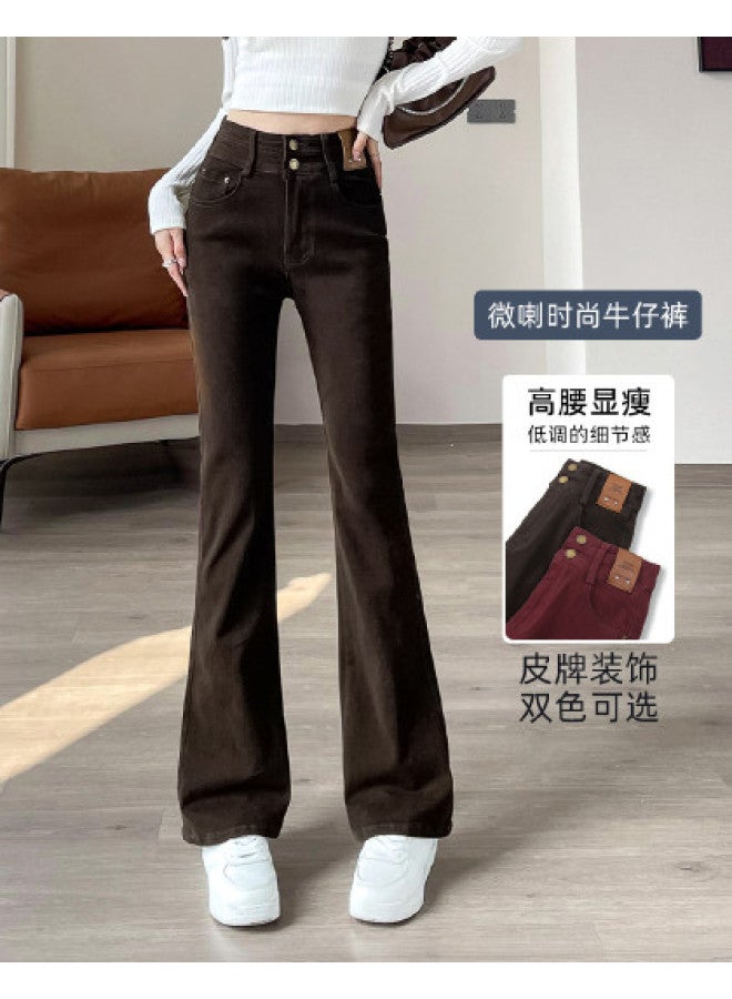 Baleno Winter Solid Color Denim Pants Women'S Stretch Slim Fit High Waist Slimming Wide Leg Flared Pants Trendy Fleece And Non-Fleece Options Available - Image 1