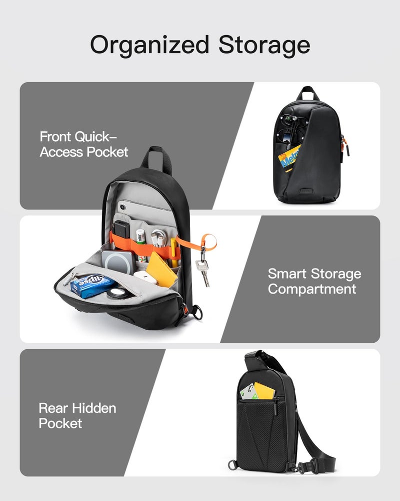 Inateck Sling Bag X-Row with RFID Blocking, Spacious Crossbody Shoulder Chest Everyday Carry Bag with Quick-adjust Strap, Water-resistant Sling Backpack for Men, Women, Travel, Cycling, Hiking, Black - Image 3