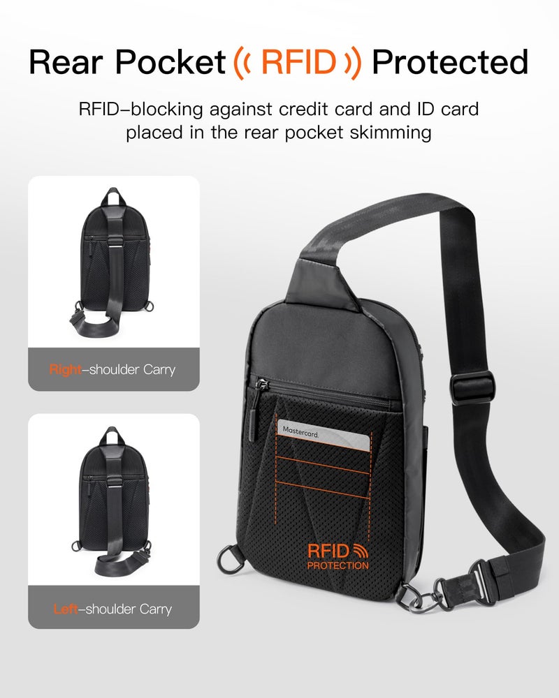 Inateck Sling Bag X-Row with RFID Blocking, Spacious Crossbody Shoulder Chest Everyday Carry Bag with Quick-adjust Strap, Water-resistant Sling Backpack for Men, Women, Travel, Cycling, Hiking, Black - Image 4