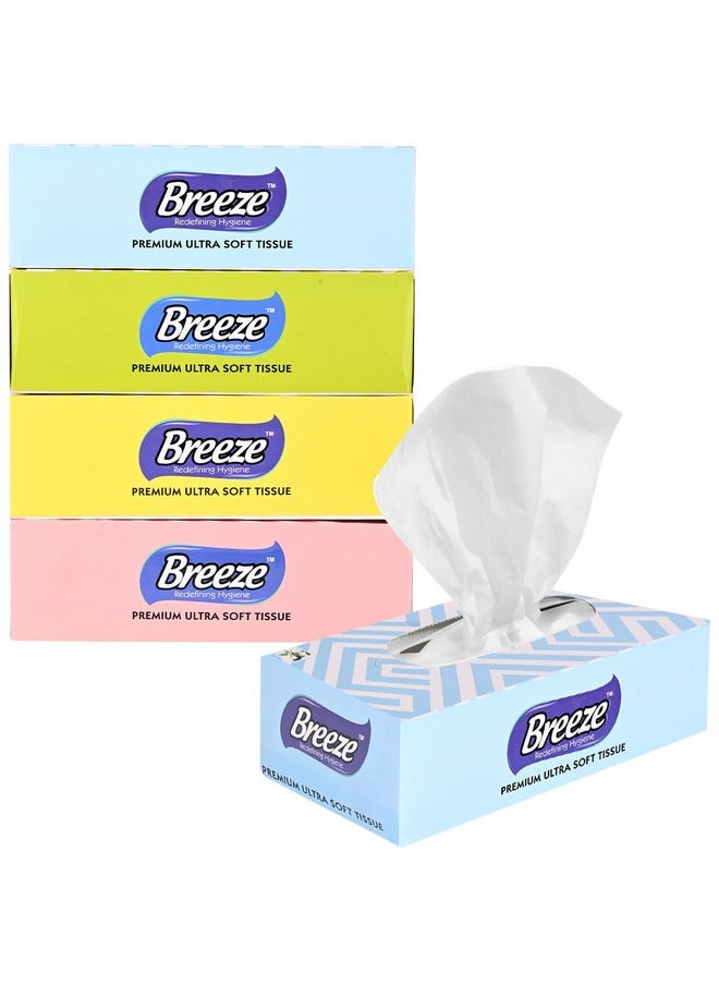 Breeze 2 Ply 100/Pack Soft Facial Tissue 50 Pulls Face Wipes Flat Tissue Box (20X 20 Cm) (Combo Of 4, 400 Tissue)  - Image 1