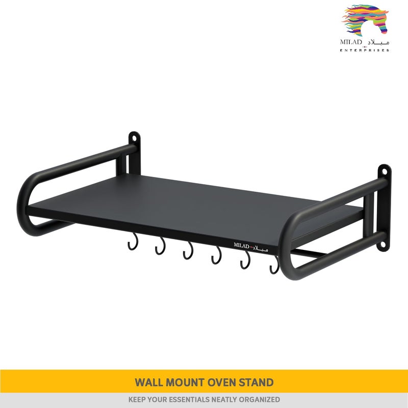 saifix MILAD Microwave Stand For Kitchen Wall Mounted Oven Stand Dish Rack Pot Racks Utensil Organiser Printer Shelf Fax Rack 60 L x 40 W x 18 H CMs OS09 Black Color - Image 2