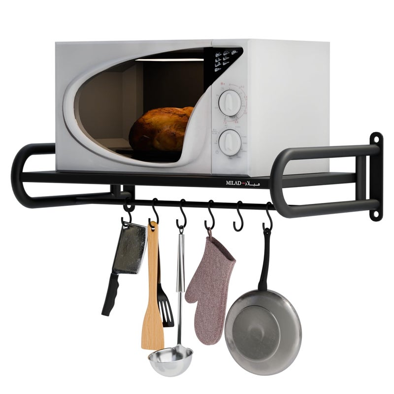 saifix MILAD Microwave Stand For Kitchen Wall Mounted Oven Stand Dish Rack Pot Racks Utensil Organiser Printer Shelf Fax Rack 60 L x 40 W x 18 H CMs OS09 Black Color - Image 1