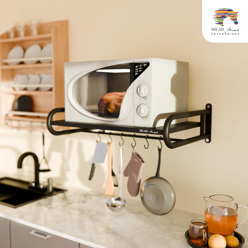 saifix MILAD Microwave Stand For Kitchen Wall Mounted Oven Stand Dish Rack Pot Racks Utensil Organiser Printer Shelf Fax Rack 60 L x 40 W x 18 H CMs OS09 Black Color - Image 3
