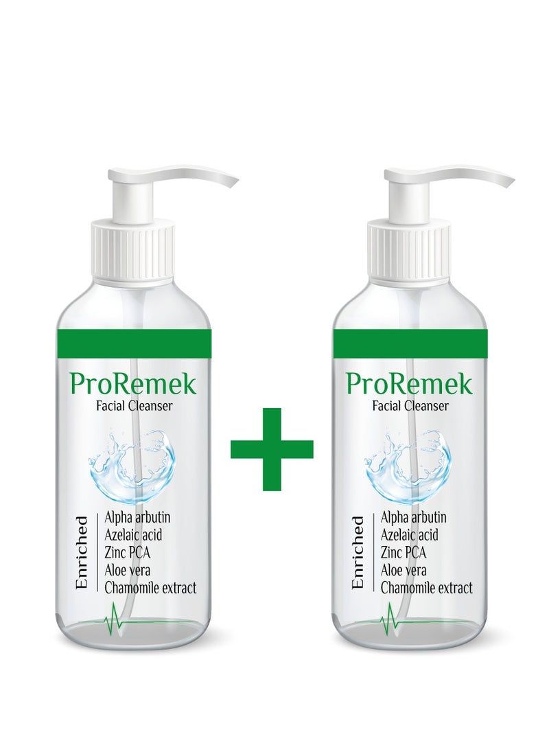 ProRemek Facial wash for oily and combined skin (Azelaic acid, glycolic acid, tea tree oil, alpha arbutin, licorice, chamomile, zinc pca, niacinamide, aloe vera) (Bundle of 2) (125 ml + 125 ml) - Image 1