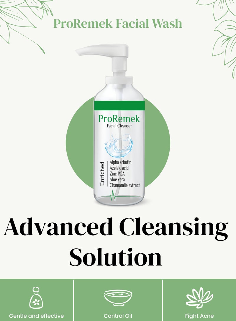 ProRemek Facial wash for oily and combined skin (Azelaic acid, glycolic acid, tea tree oil, alpha arbutin, licorice, chamomile, zinc pca, niacinamide, aloe vera) (Bundle of 2) (125 ml + 125 ml) - Image 2
