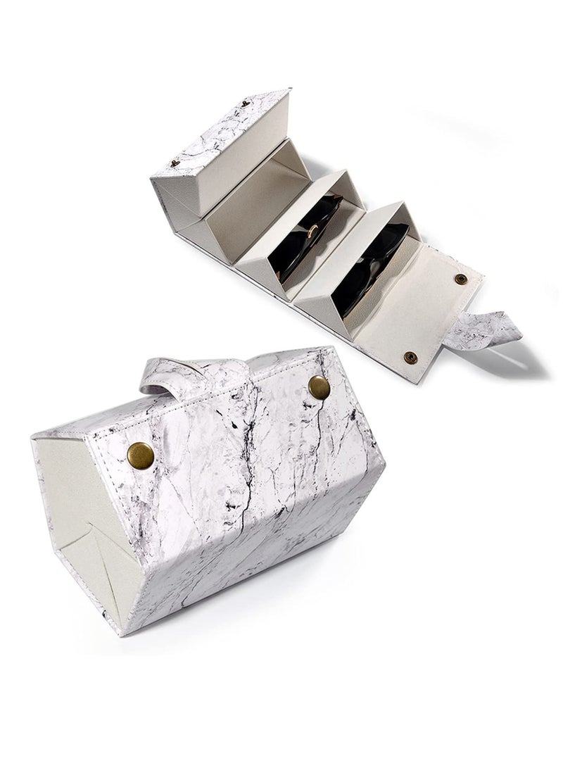 Zikra Leather Sunglasses Travel Organizer Case 5 Slots, Multiple Eyeglasses Display Storage Box for Men Women,Marble Medium - Image 1