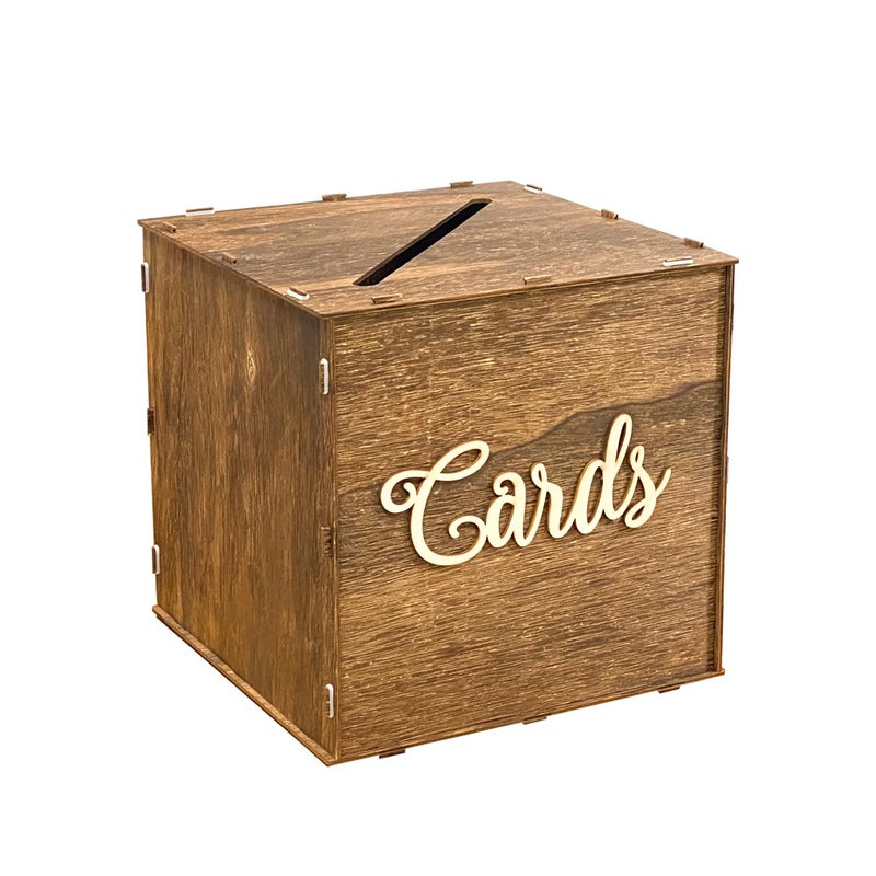 Cregugua Rustic Wooden Card box 9x9x9 Inch Gift Card Box for Wedding Birthday Baby Shower Graduation Party - Image 1